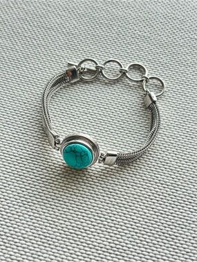 Real Silver Bracelet with Turquoise Stone Accent (Vintage)